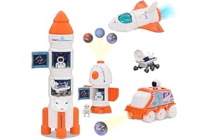 YULEYU Fusée Spatiale pour Enfants - Fusée Jouet Espace & Navette Spatiale Jouets, Modèle avec Astronaute (Orange), Effets Sonores Lumineux, Éducatif 3 Ans et Plus