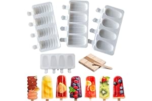 JDH SILICONE Stampo per gelato in silicone, 3 Pezzi 12 celle Pop Ice Lolly stampo Maker da dessert congelato Popsicle in silicone per torte, riutilizzabili, con 50 bastoncini in legno