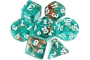 Haxtec DND Dice Set Teal Rosegold Flakes D&D Resin RPG Dice of D20 D12 D10 D8 D6 D4 for Dungeons and Dragons TTRPG Games Harz DND Würfel Gift