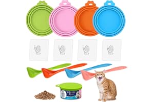 FENGQQKJ Lot de 4 couvercles de boîtes de conserve pour nourriture pour chat Couvercles universels en silicone pour boîtes de nourriture pour animaux de compagnie 3 en 1 tailles standards avec 4 crochets en
