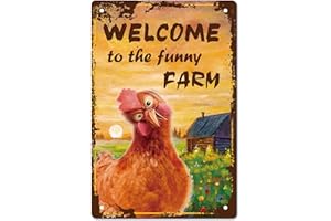 CREATCABIN Bienvenido A The Funny Farm Sign Chicken Metal Tin Signs Retro Vintage Wall Decor Art Mural Hanging Iron Painting Placa Póster Farmhouse Garden Bar Club Door Yard Decoraciones 8x12 Pulgada