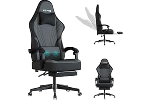 Ulody Gaming Chair with Footrest| Fabric Ergonomic Video Game Chair, High Back Office Chair | Headrest and Massage Lumbar Support | Height Adjustable 360°-Swivel | Office Chair for Adult-Grey