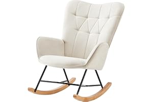 HOME DESIGN & CONFORT® Mecedora Lactancia Especial de Tela | Sillón Relax con Diseño Moderno y Ergonómico (Requiere Montaje) (Beige sin Botones)