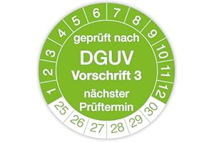 ‎IH ENGINEERING BV Prüfplakette „Geprüft nach DGUV Vorschrift 3“ – 560 Stück – Selbstklebende, UV-beständige und wetterfeste Prüfetiketten für Betriebsmittelprüfungen, Inspektionen, Leitern und Tritte (Ø 20 mm, Grün)