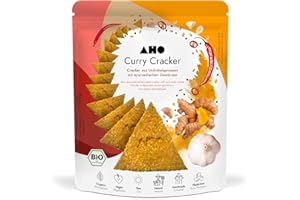 ‎AHO AHO Curry Cracker aus Bio Urdinkel-Sprossen 100g | Rohkostcracker aus gekeimtem Urgetreide aus deutschem Bio-Anbau | Superfood Sprossencracker | 100% Bio, Vegan, Raw | Plastikfrei verpackt (100g)
