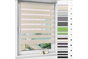 Magiea Store Enrouleur Jour Nuit sans Percage, Rideau Jour Nuit, Protection Solaire, Facile à Installer avec Clips pour Fenêtre ou Porte, Protéger la Vie Privée, 100l x 120L cm, Lin