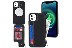 SailorTech iPhone 11 Etui mit Kartenhalter mag Safe, iPhone 11 Hülle mit Reißverschluss Kartenfach Geldbörse für iPhone 11 Handyhülle Lederhülle - Schwarz