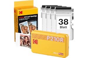 KODAK Mini 2 Retro 5,3x8,6cm Mobiler Fotodrucker, 4PASS, 38 Blatt, Gelb | Bluetooth, für i
