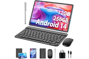 JJGJ Android Tablet,11 Zoll Tablet Android 14 mit Tastatur, 12GB+256GB, 1TB Expand, Tablet PC mit Octa-Core, 8000mAh, 2.4G/5G WiFi, 13MP+5MP Kamera, 2 in 1 Tablet mit Tastatur Tasche, Maus, Stylus(Silber)