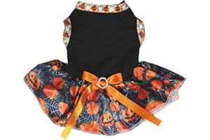 Petitebelle Plain Halloween Theme Puppy Dog Dress (Black/Cobweb Pumpkin, Large)