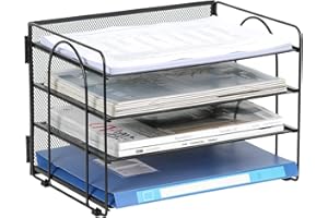 EasyPAG Organizer na Biurko A4 4 Przedziały Metal Siatka,Taca na Czasopisma,Półka na Listy,Stojak na Dokumenty do Domu & Biura,Czarny