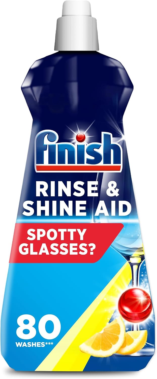 Finish, Dishwasher Rinse Aid, Lemon Rinse & Shine Cleaner, 400ml, Ultimate Clean & Diamond Shine, Glass Protection, Spot Prevention, Better Drying vs Finish Detergent Alone