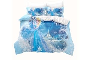 LKFFHAVD Ropa de cama de dibujos animados Anna y Elsa, diseño de dibujos animados, 135 x 200 cm, funda nórdica con funda de almohada, apta para niños y niñas (140 x 210 cm, 7)