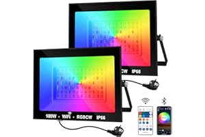 NATPOW Foco LED RGB, Luce LED Exterior 100W, Colores Proyector Con APP Bluetooth y Mando a Distancia, IP66 Impermeable Floodlight que Cambia de Color, Luz para Hallowen Jardines, Patios (set de 2)