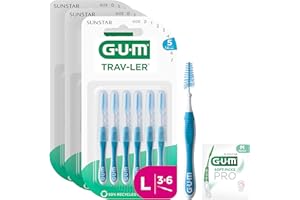 GUM TRAV-LER brossettes interdentaires | nettoyage en profondeur entre les dents | manche pliable | élimination de la plaque dentaire | 1.6mm, ISO 5 | Taille L | Lot de 3x6 (+ 1 échantillon gratuit)