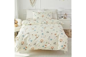 HMtideby Toddler Kids Bedding Set for Girls and Boys, Safari Animal Cot Bed Duvet Cover with Pillowcase, 2 pcs, 120 x 150 cm