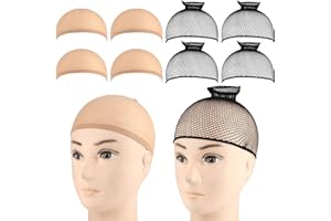 YONGQING 8 siatek na włosy, do peruka, czepka ultra cienki czepek pod peruka, 4 czarne i 4 beżowe, elastyczne antypoślizgowe