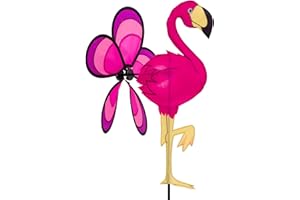HQ Design Windspiration - Spin Critter, UV-beständige und wetterfeste Windspiel Deko für Garten, Terrasse und Balkon - Windrad inkl. Standstab (Flamingo)