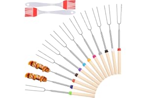 LEAZZLE Marshmallow Roasting Patyczkigrilla, zestaw rożen teleskopowych, teleskopowe szaszłyki, wysuwane, ze stali nierdzewnej, akcesoria grilla, patyki pieczenia chleba, widelec hot doga 31 cm–82 cm