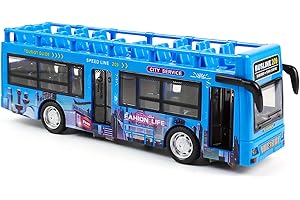 SPIRITZOHIC Bus Car Toys, Play Vehicles Toy Bus Model Car with Lights and Sounds Pull Back Cars Alloy Diecast Vehicles Mould Buses Toys Vehicle Friction Powered Vehicles City Buses Cars Gift for Birthday (Blue)