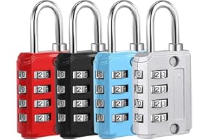 PAEFIU 4 Piezas Candado de seguridad de Combinacion de 4 Digitos, Código para Taquilla de Gimnasio, Maleta deViaje, Equipaje (Plata, Negro, Azul, Rojo)