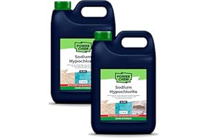 POWERCHEM 10L Sodium Hypochlorite 15% HIGH STRENGTH Patio Block Paving Driveway Cleaner Washer | Algae Weed Moss Mould Blackspot & Lichen Killer Remover | Chlorine Shock Treatment of Pools & Hot Tubs