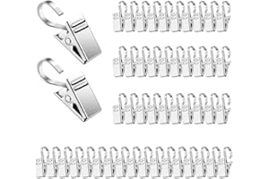 JINSION 100 Stück Vorhang Clips mit Haken,Gardinen Klammern Edelstahl,18 x 9 mm Vorhang Clips Metall Kleine,Vorhang Klammern mit Haken,Klammern Gardinen für Vorhänge,Fotos,Lichterketten,Duschvorhang,Silber