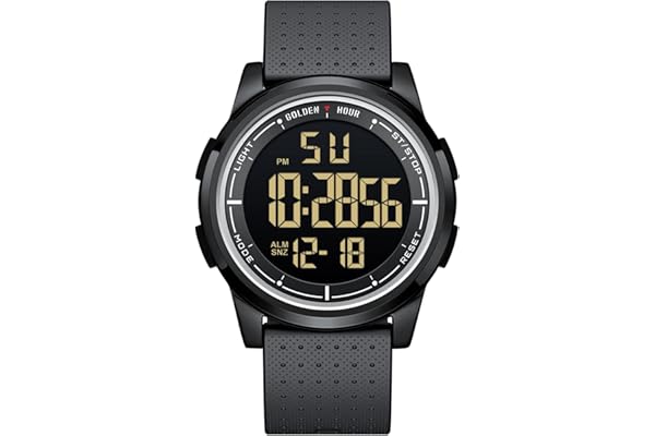 GOLDEN HOUR Montre Digitale étanche Ultra-Mince pour Hommes avec Affichage Grand Angle Bracelet en Caoutchouc pour Hommes Femmes