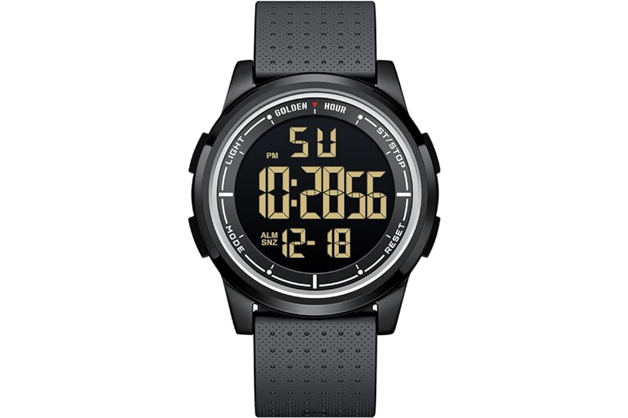 GOLDEN HOUR Ultra-Thin Minimalist Sports Waterproof Digital Watches Men with Wide-Angle Display Rubber Strap Wrist Watch for Men Women