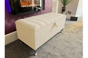 GENERIC SK Luxury Living Ottoman Storage Box - Engineered Wood Panel Style Luxurious Plush Velvet Ottoman Storage Bench, Perfectly Designed Ottoman for Bedroom Storage - (Cream Plush, Legs)