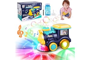 FORMIZON Bolle di Sapone con Treno Giocattolo per Bambini con Musica e Illuminazione, Macchina Sparabolle di Sapone Bambini, per Gadget Compleanno Regalo, Festa Matrimonio, Giochi all'aperto (BLUE)