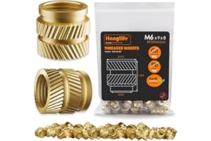 HANGLIFE Wkładki gwintowane gorąco, gwintowane wkładki M6 do elementów druku 3D i części z tworzyw sztucznych - mosiężne metryczne nakrętki szczelinowe (50 sztuk)