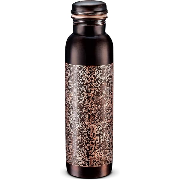 Gourde En Cuivre Pur Ayurveda – 1 Litre, Design Imprimé, Anti-fuite