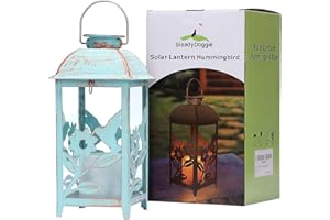 STEADYDOGGIE Solar Lantern Outdoor Hummingbird Blue Decor Antique Metal and Glass Construction Mission Solar Garden Lantern Indoor and Outdoor Solar Hanging Lantern Entirely Solar Powered Lantern Low Maintenance