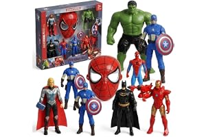Superhero Action Figure Set for Kids, 8-Piece Action Hero Toy Set with Web Mask, Shields, Armor & Accessories, Collectible Hero Figures for Boys & Girls Ages 3+, Pretend Play, Birthday Gift