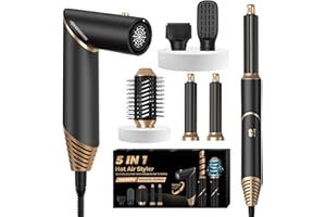 UMIGA Airstyler 5 in 1 Ionen Hairstyler mit Luft-Lockenstab Ionen Haartrockner Warmluftbürste Rundbürstenföhn Lockenbürste Glättbürste Haarföhn Stylingbürsten Set Geschenken für Frauen, Schwarz/Gold