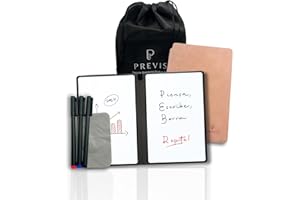 PREVIS Pizarra Blanca Pequeña Encuadernada Plegable con 3 Rotuladores de Punta Extrafina + Paño de Borrado + Funda Portátil - Anotaciones Rápidas, Borrables y Eficaces para Oficina y Estudios