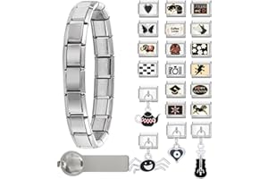 papasgix Italian Charm Bracelet Set with Starter Bracelet, Assorted Charms and Opening Tools, 9mm Modular Charm Bracelet Links DIY Jewelry Gifts