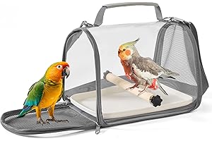 Gxdamxz Vogel Transportbox mit Holzstab & Tablett, Vogelkäfig für Wellensittich/Sittiche/Kleintiere, Bird Transport Box, 27x20x20cm