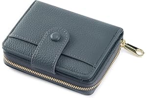 ANYWN Portafoglio donna piccolo in pelle morbida, borsellino donna piccolo, mini portafogli con grande zip portamonete, Grigio blu