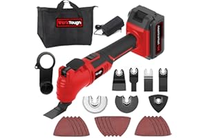 Werktough OS06 20V Cordless Oscillating Multi Tools 3°oscillating Angle Quick Charge/Release 20000rpm with 26pcs Tool Accessories-Cutting,Sanding,Scraping(Red)