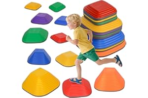 ‎AIYAPLAY AIYAPLAY Flusssteine, 11-tlg. Balanciersteine in Quadratischform, Stapelbar & Rutschfest bis 80 kg Belastbar, Trittsteine für 3-8 Jahre, für Drinnen Draußen Bunt