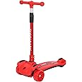 Coolbaby Kid's Scooter 3 Wheels Big Pedal Foldable Scooter With MUSic, Height-AdjUStable Pu With Led Light Wheels, Best For Gifts For Children From 3 To 12,Red