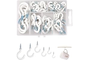 funvce 70 Stück Schraubhaken, Cup Hakenschraube mit Holzgewinde in 6 Größen, Deckenhaken für Werkzeug Küche Garten Außen Innen