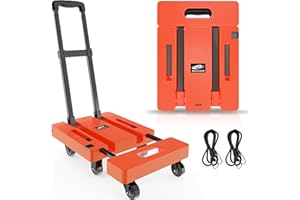 SOLEJAZZ Carrito de Mano Plegable, Plataforma portátil para mudanza, Carrito de Equipaje de 500 Libras con 6 Ruedas y 2 Cuerdas elásticas para Equipaje, Viajes, mudanzas, Compras, Naranja