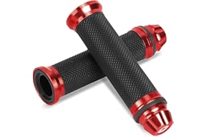 KEENSO Motorcycle Handlebar Grips, Universal CNC Aluminum Alloy 7/8'' Motorbike Handle Bar Grips Covers for Bike Motorcycle(Red)