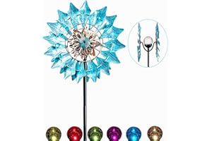 STEADYDOGGIE Solar Wind Spinner New Azure 75in Multi-Color Seasonal LED Lighting Solar Powered Glass Ball with Kinetic Wind Spinner Dual Direction for Patio Lawn & Garden