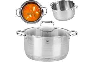 KARL HAUSMANN Pentola in acciaio inox da 7,7 l, diametro 26 cm, compatibile con tutti i tipi di piano cottura, pentola in acciaio inox con coperchio, pentola per zuppa