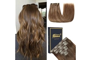 HotLulana Extensiones de pelo humano Remy, 7 unidades, 60 cm, 120 g, invisibles, con clip 2/2/6#