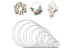 RAIRSKY 16 Pièces Cercle Metal en Fer,Anneaux de Cerceaux Floraux Couronne,Anneau Metal Attrape Reve Floral,Anneau Attrape Rêve Metal Décoratif,pour Mariage,Capteurs de Rêves, Macramé(4/6/8/10/12/15/18/20cm)